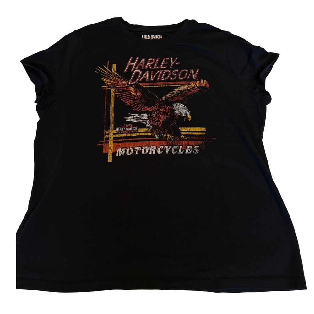 Harley-Davidson T-Shirt Women 2XL Black Excellent Eagle Graphic Distressed Tee